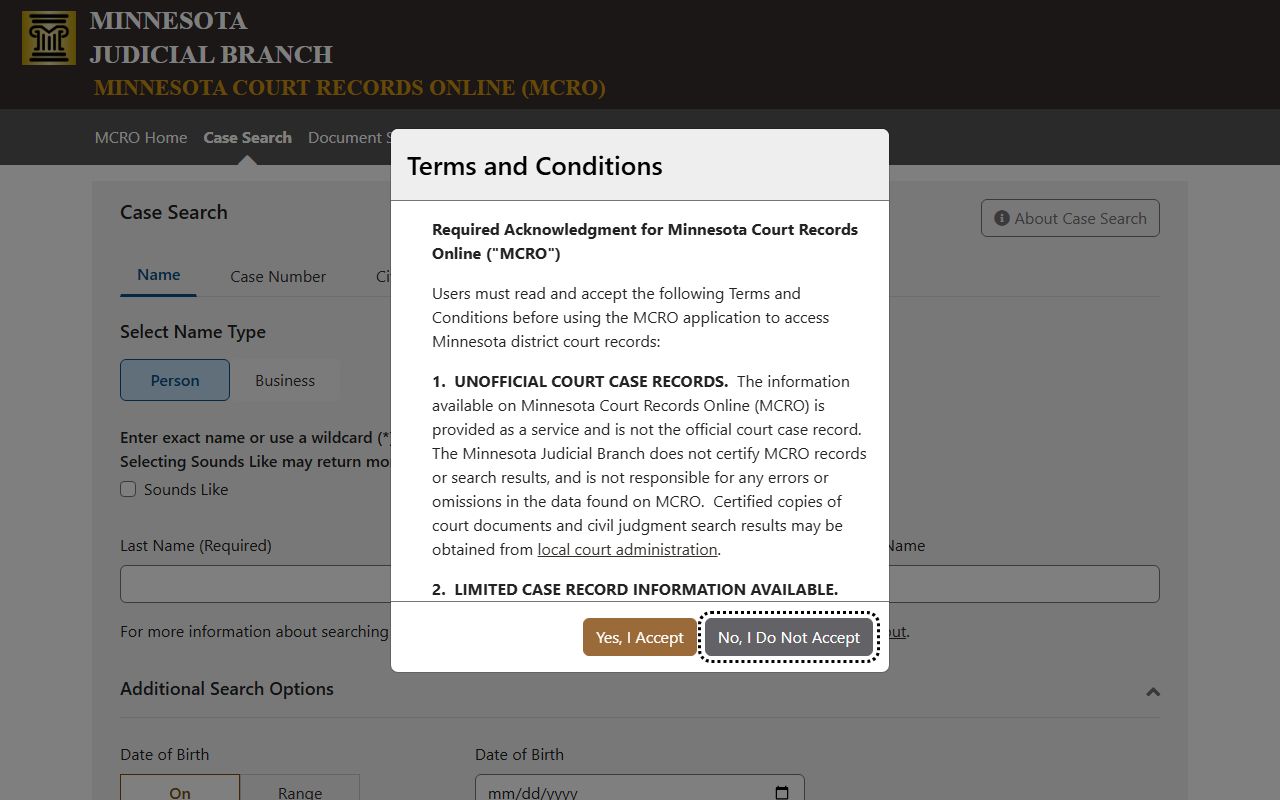 Stevens County court records after arrest MCRO case search interface