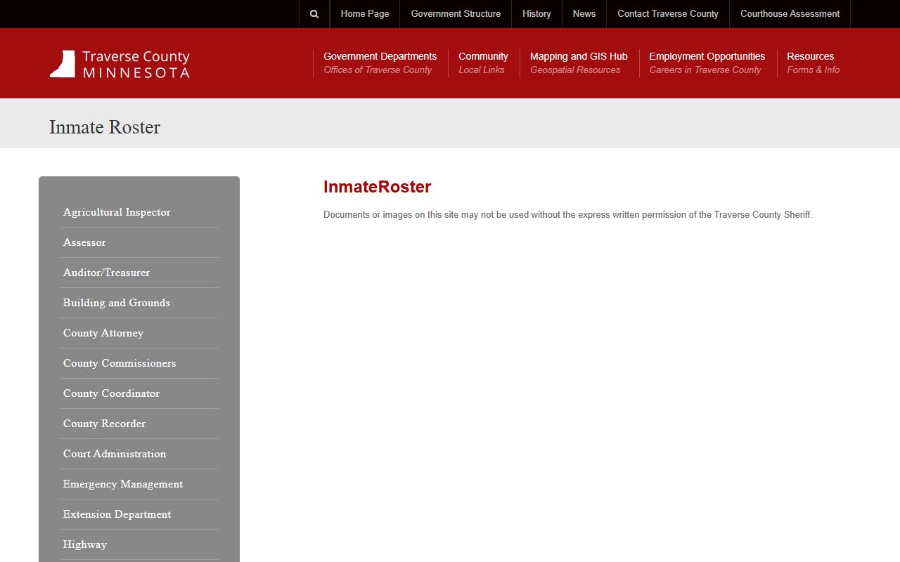Stevens County inmate population regional roster landing page for Traverse County holds